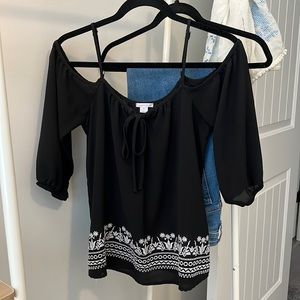 Xhilaration | women’s black cold shoulder blouse with embroidered detail
